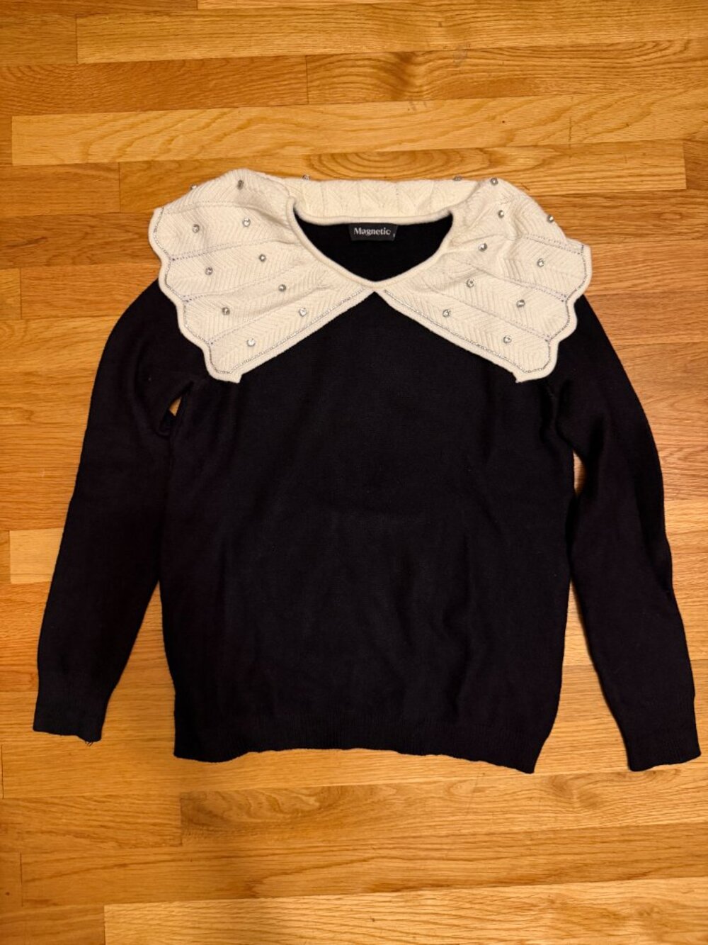 Rhinestone Wide Collar Sweater